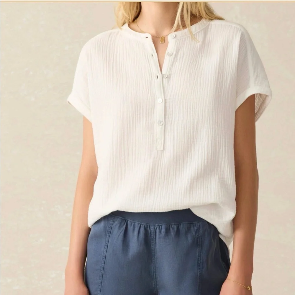 Faherty Dream Cotton Gauze Desmond Top White Sz Small - Picture 2 of 11